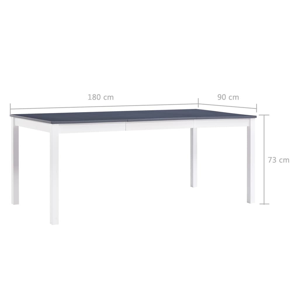 vidaXL virtuves galds, balts ar pelēku, 180x90x73 cm, priedes koks cena un informācija | Virtuves galdi, ēdamgaldi | 220.lv