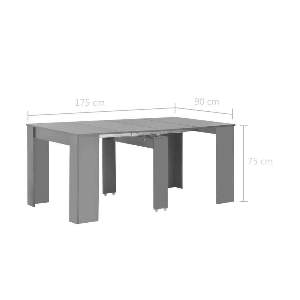 vidaXL izvelkams galds, 175x90x75 cm, spīdīgi pelēks cena un informācija | Virtuves galdi, ēdamgaldi | 220.lv