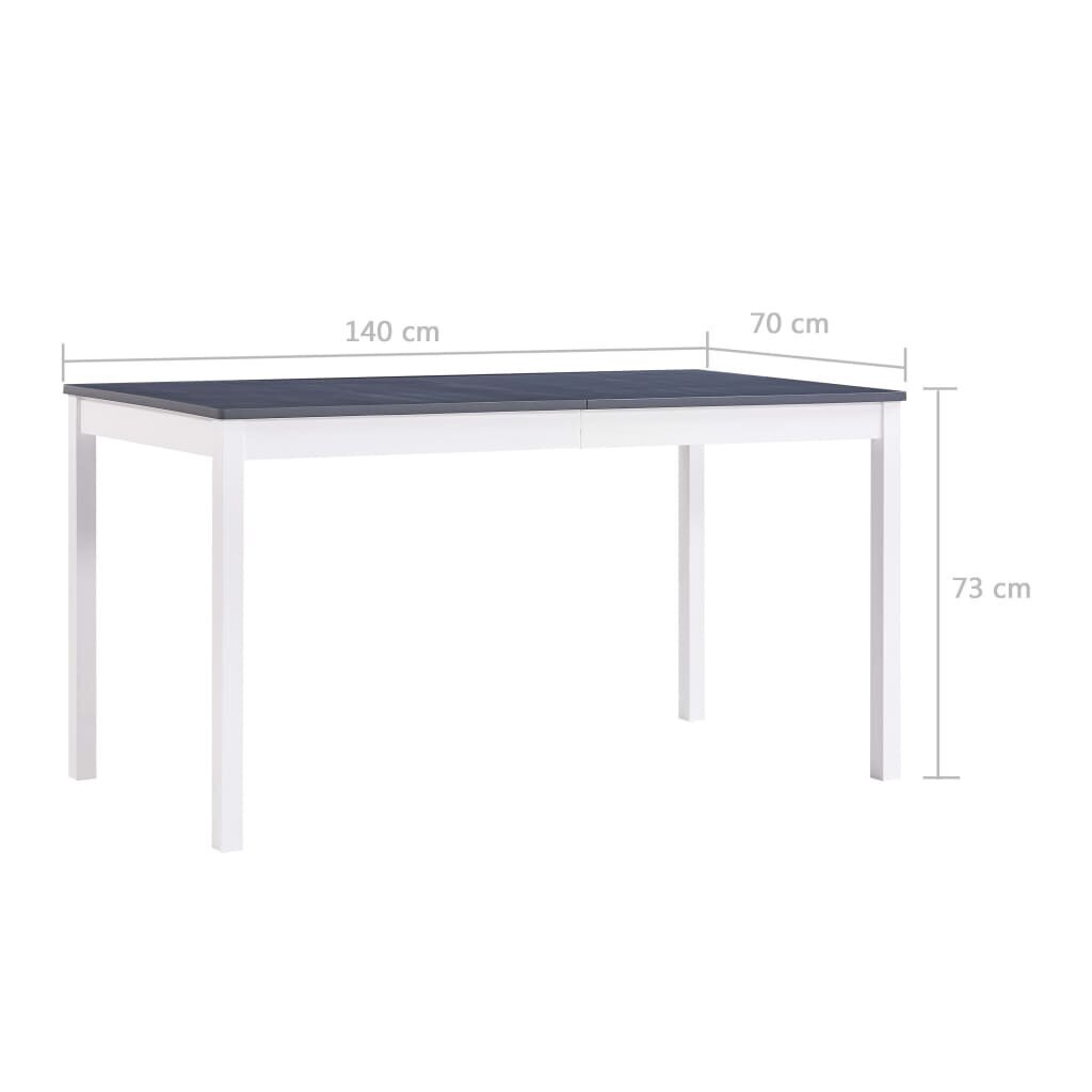 vidaXL virtuves galds, balts un pelēks, 140x70x73 cm, priedes koks cena un informācija | Virtuves galdi, ēdamgaldi | 220.lv