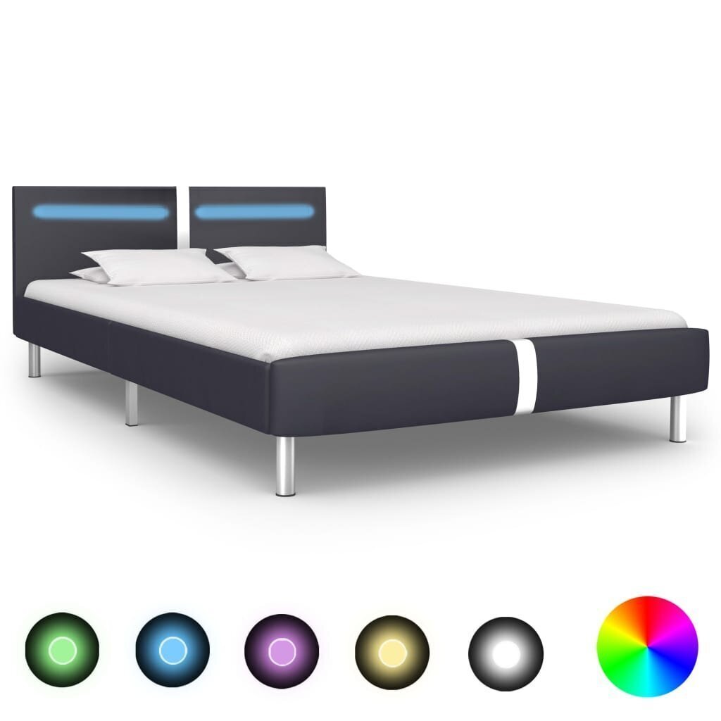 vidaXL gultas rāmis ar LED, melna mākslīgā āda, 140x200 cm цена и информация | Gultas | 220.lv