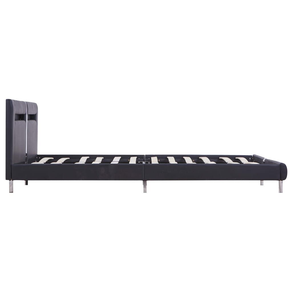 vidaXL gultas rāmis ar LED, melna mākslīgā āda, 160x200 cm cena un informācija | Gultas | 220.lv