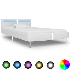 vidaXL gultas rāmis ar LED, balta mākslīgā āda, 90x200 cm цена и информация | Кровати | 220.lv