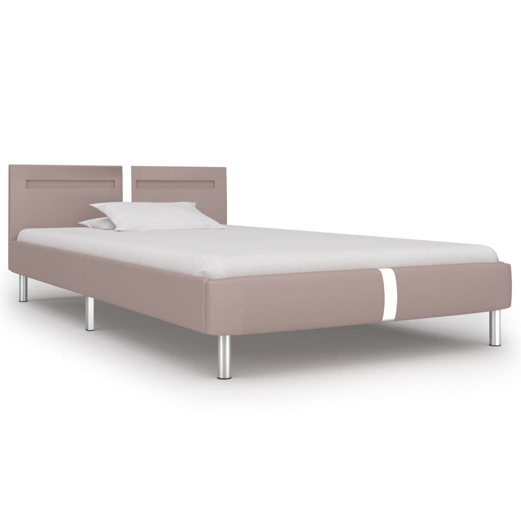 vidaXL gultas rāmis ar LED, kapučīno krāsas mākslīgā āda, 90x200 cm cena un informācija | Gultas | 220.lv