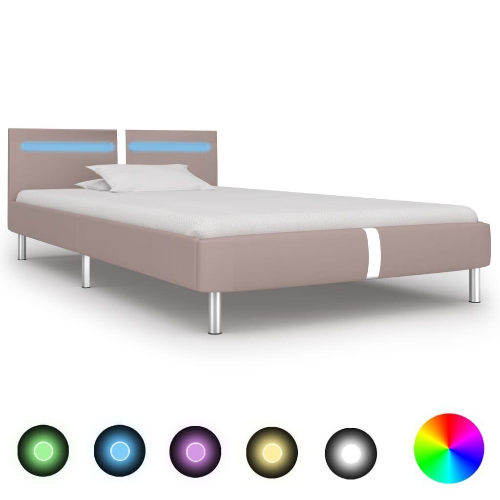 vidaXL gultas rāmis ar LED, kapučīno krāsas mākslīgā āda, 90x200 cm cena un informācija | Gultas | 220.lv