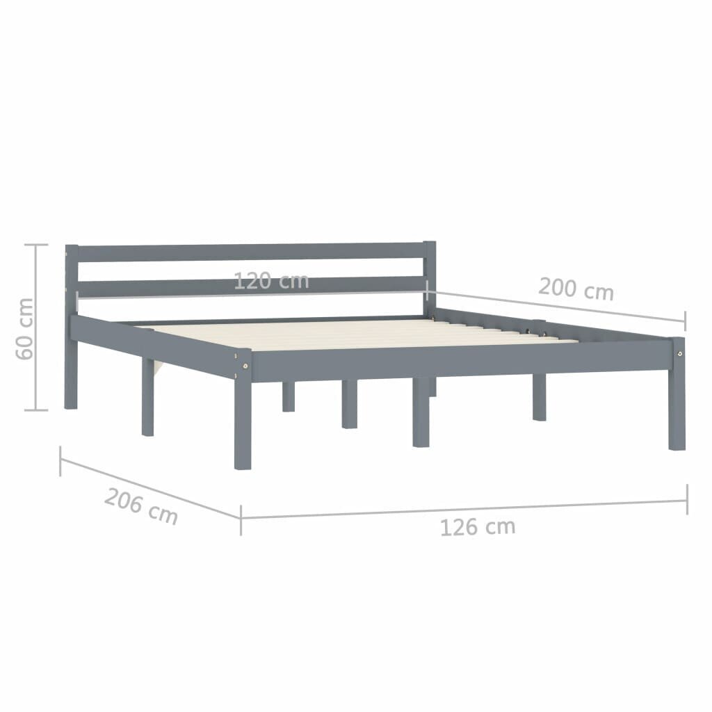 vidaXL gultas rāmis, pelēks, priedes masīvkoks, 120x200 cm cena un informācija | Gultas | 220.lv