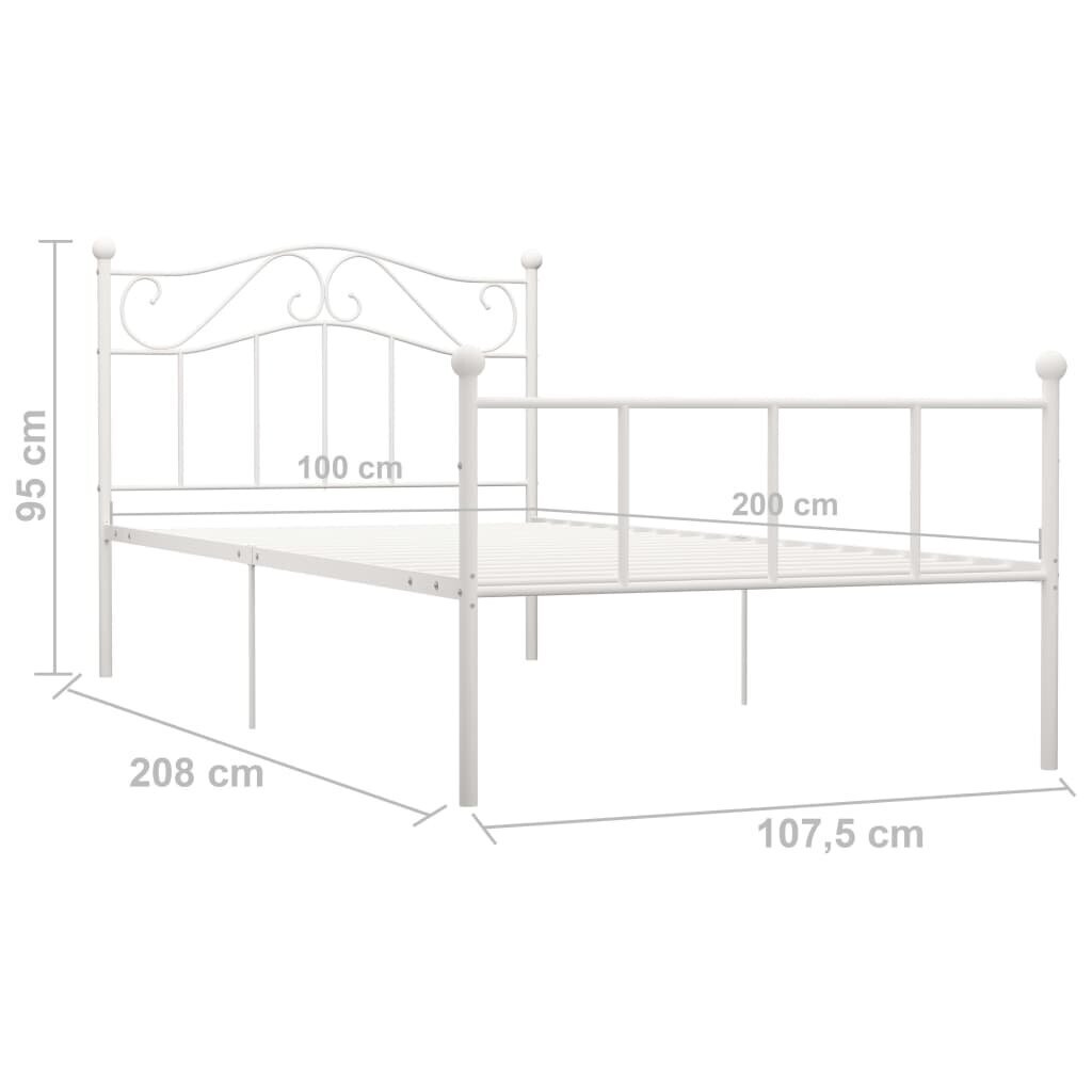 vidaXL gultas rāmis, balts metāls, 100x200 cm cena un informācija | Gultas | 220.lv