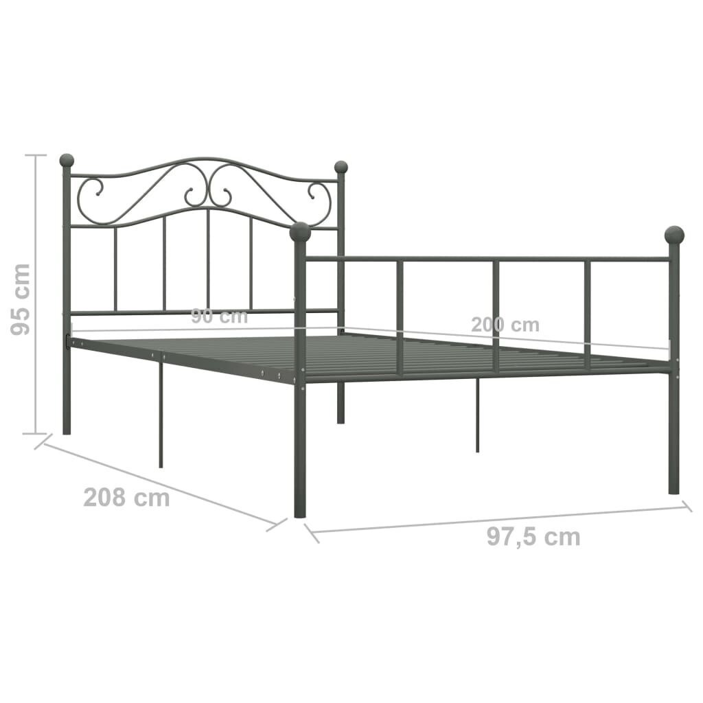 vidaXL gultas rāmis, pelēks metāls, 90x200 cm cena un informācija | Gultas | 220.lv