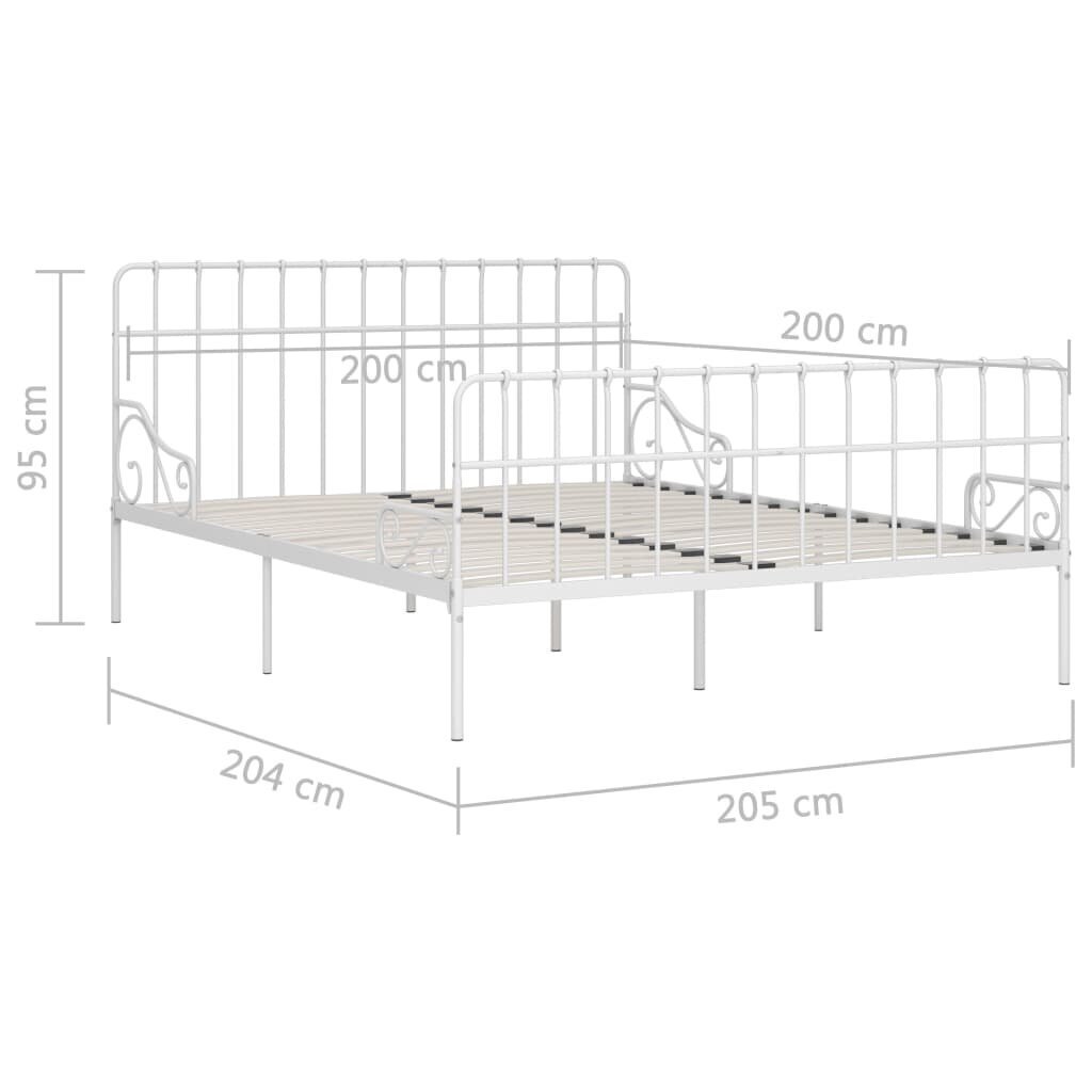 vidaXL gultas rāmis ar redeļu pamatni, balts metāls, 200x200 cm cena un informācija | Gultas | 220.lv