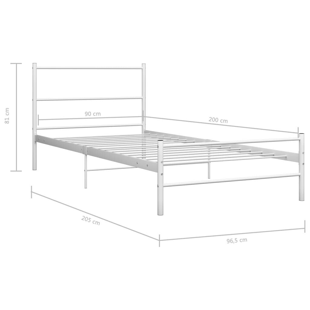 vidaXL gultas rāmis, balts metāls, 90x200 cm cena un informācija | Gultas | 220.lv