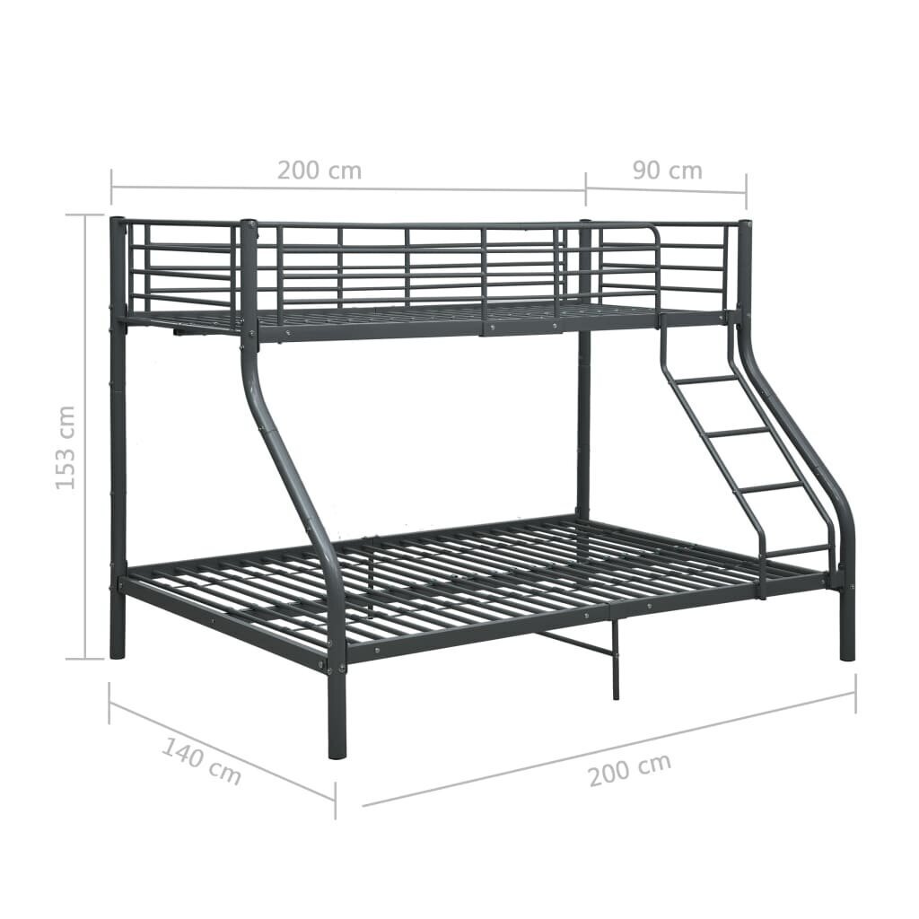 vidaXL divstāvu gultas rāmis, melns, 140x200/90x200 cm, metāls cena un informācija | Gultas | 220.lv