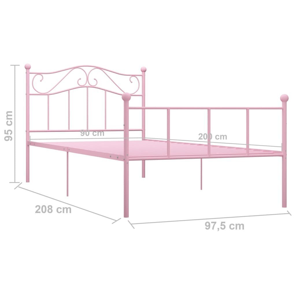 vidaXL gultas rāmis, rozā metāls, 90x200 cm cena un informācija | Gultas | 220.lv