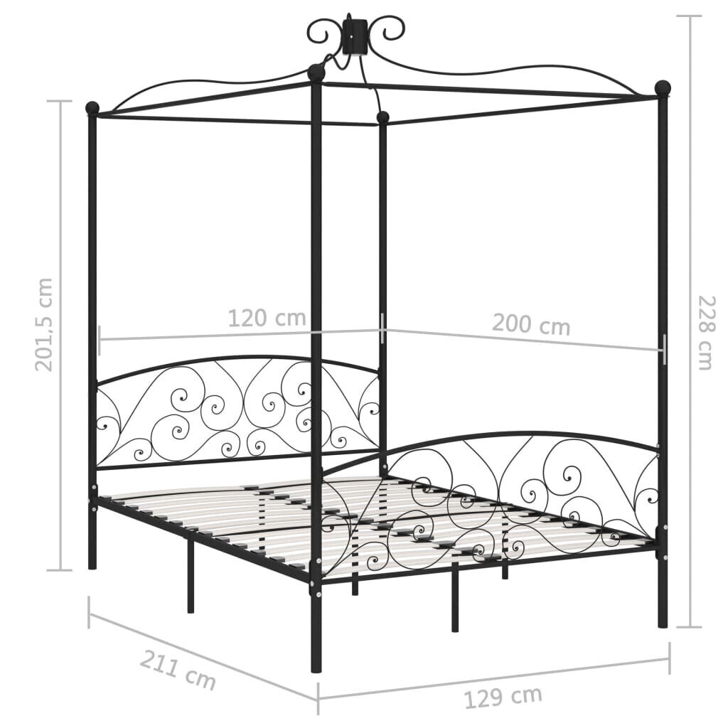 vidaXL gultas rāmis ar nojumi, melns, metāls, 120x200 cm cena un informācija | Gultas | 220.lv