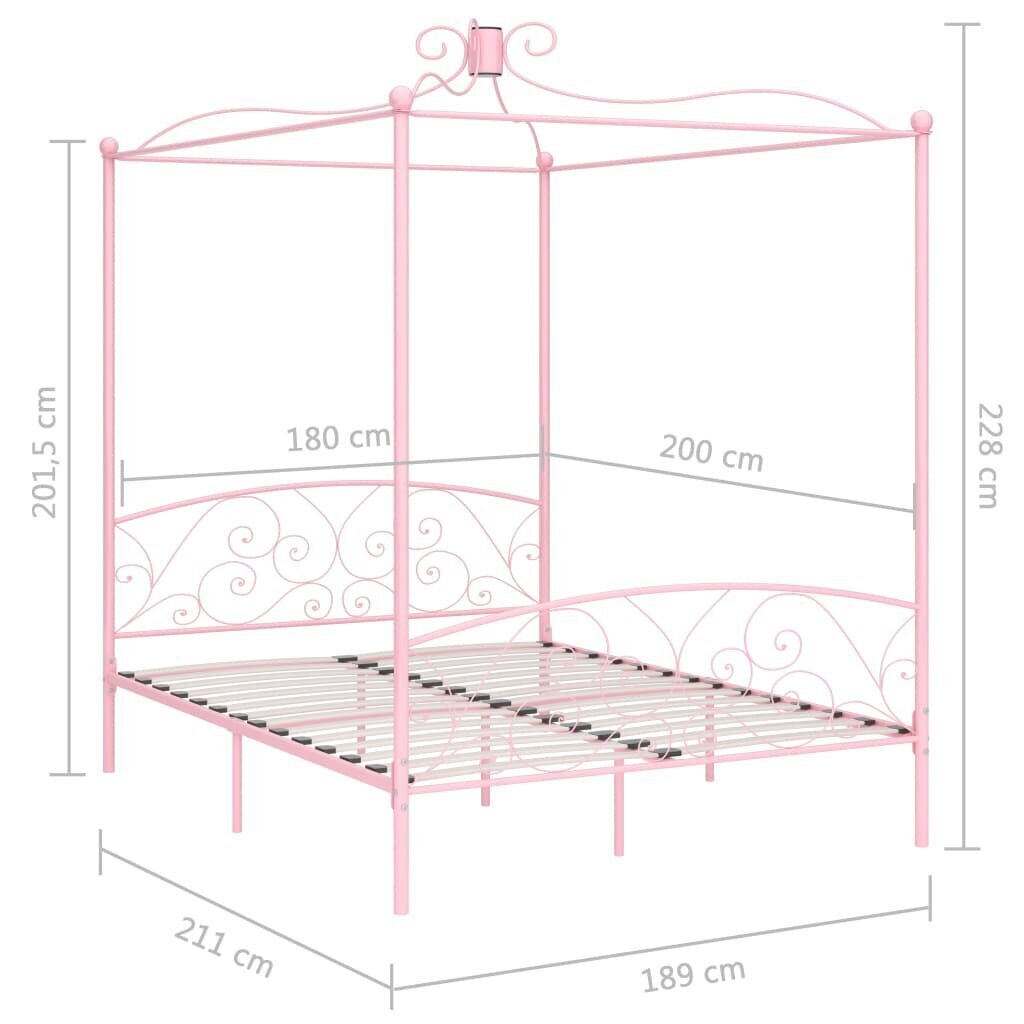 vidaXL gultas rāmis ar nojumi, rozā, metāls, 180x200 cm цена и информация | Gultas | 220.lv