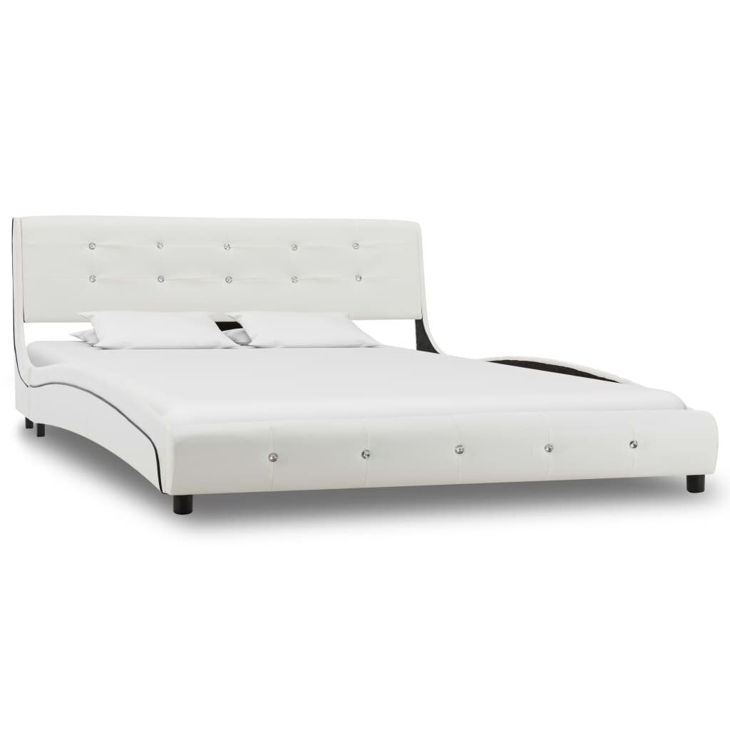 vidaXL gulta ar matraci, balta, 140x200 cm, mākslīgā āda cena un informācija | Gultas | 220.lv