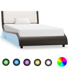 vidaXL gultas rāmis ar LED, pelēka un balta mākslīgā āda, 90x200 cm цена и информация | Кровати | 220.lv