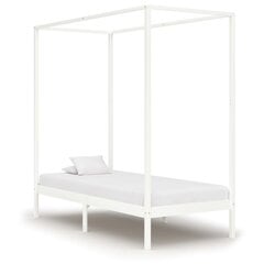 vidaXL gultas rāmis ar nojumi, balts, 90x200 cm, priedes masīvkoks цена и информация | Кровати | 220.lv