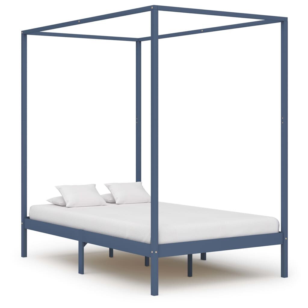 vidaXL gultas rāmis ar nojumi, pelēks, 120x200 cm, priedes masīvkoks цена и информация | Gultas | 220.lv