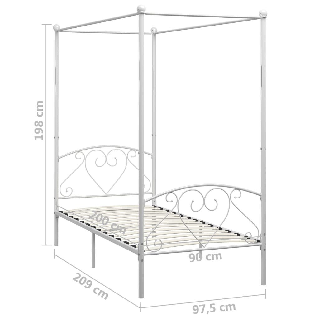 vidaXL gultas rāmis ar nojumi, balts metāls, 90x200 cm цена и информация | Gultas | 220.lv