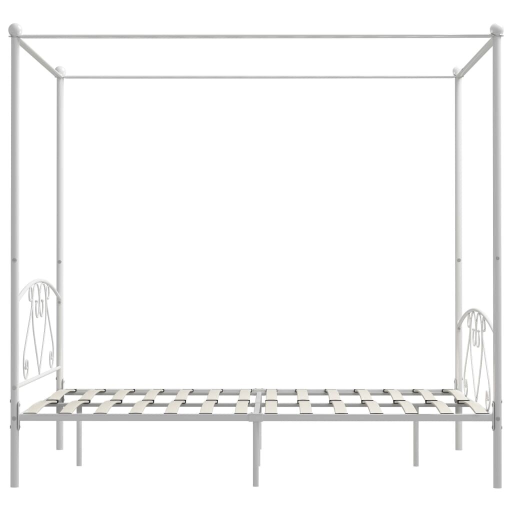 vidaXL gultas rāmis ar nojumi, balts metāls, 140x200 cm cena un informācija | Gultas | 220.lv