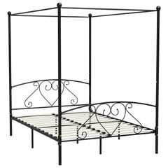 vidaXL gultas rāmis ar nojumi, melns metāls, 140x200 cm цена и информация | Кровати | 220.lv