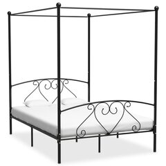 vidaXL gultas rāmis ar nojumi, melns metāls, 140x200 cm cena un informācija | Gultas | 220.lv