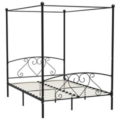 vidaXL gultas rāmis ar nojumi, melns, metāls, 160x200 cm цена и информация | Кровати | 220.lv