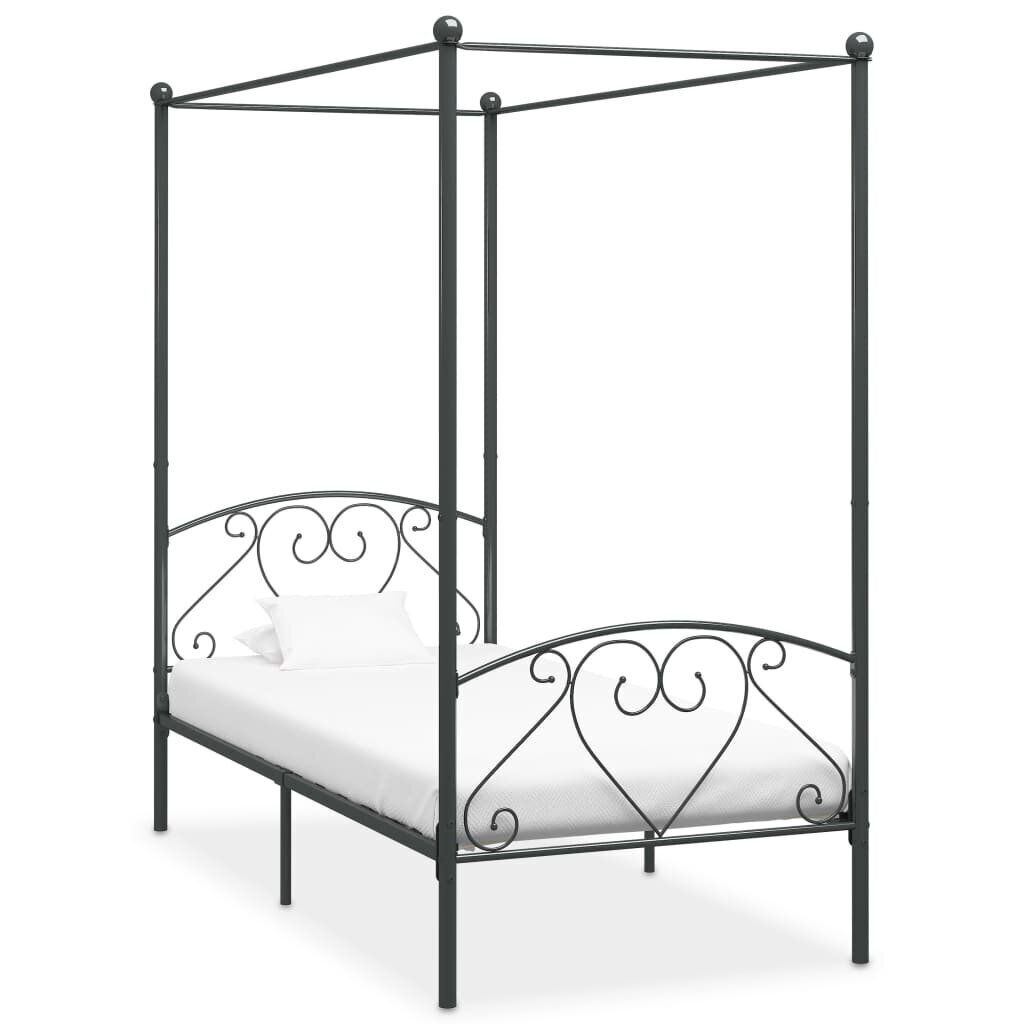 vidaXL gultas rāmis ar nojumi, pelēks, metāls, 90x200 cm cena un informācija | Gultas | 220.lv