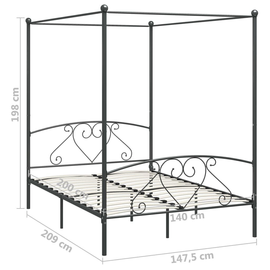 vidaXL gultas rāmis ar nojumi, pelēks, metāls, 140x200 cm cena un informācija | Gultas | 220.lv