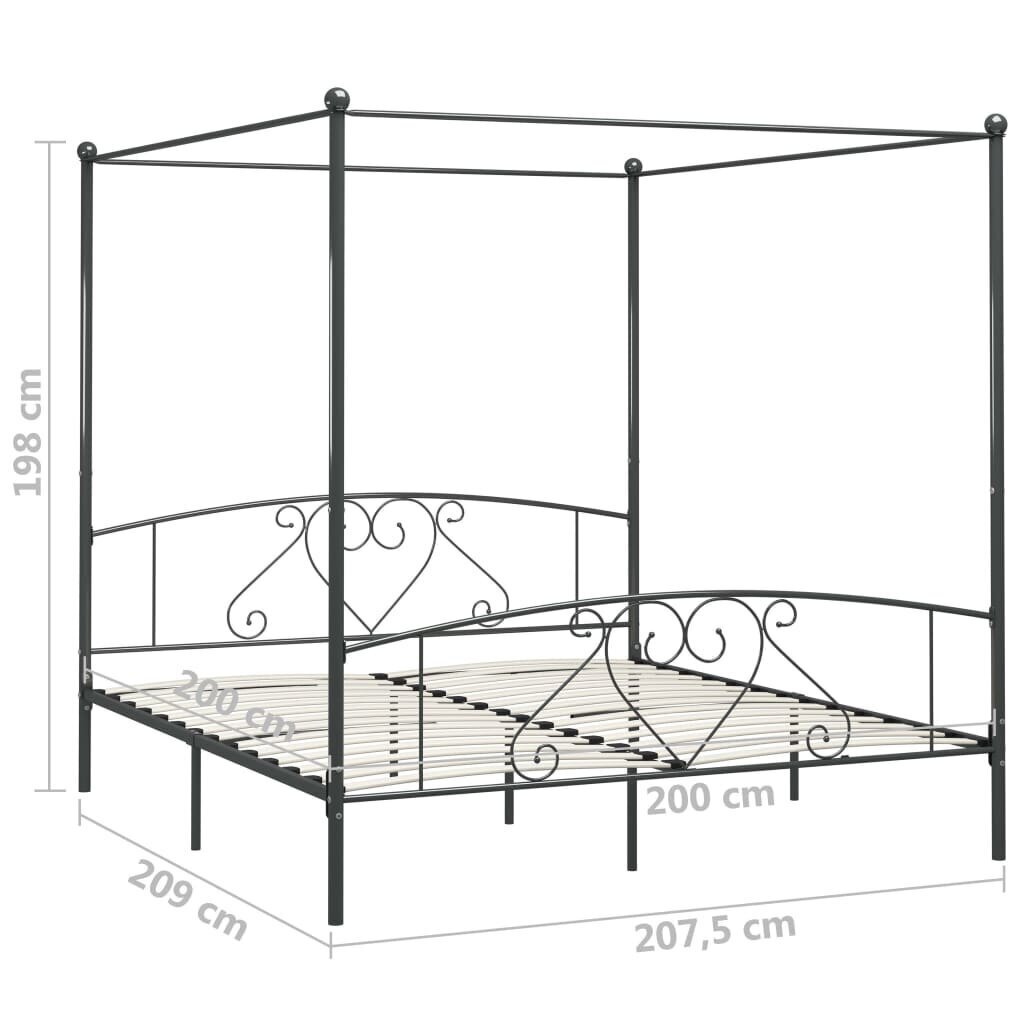 vidaXL gultas rāmis ar nojumi, pelēks, metāls, 200x200 cm cena un informācija | Gultas | 220.lv