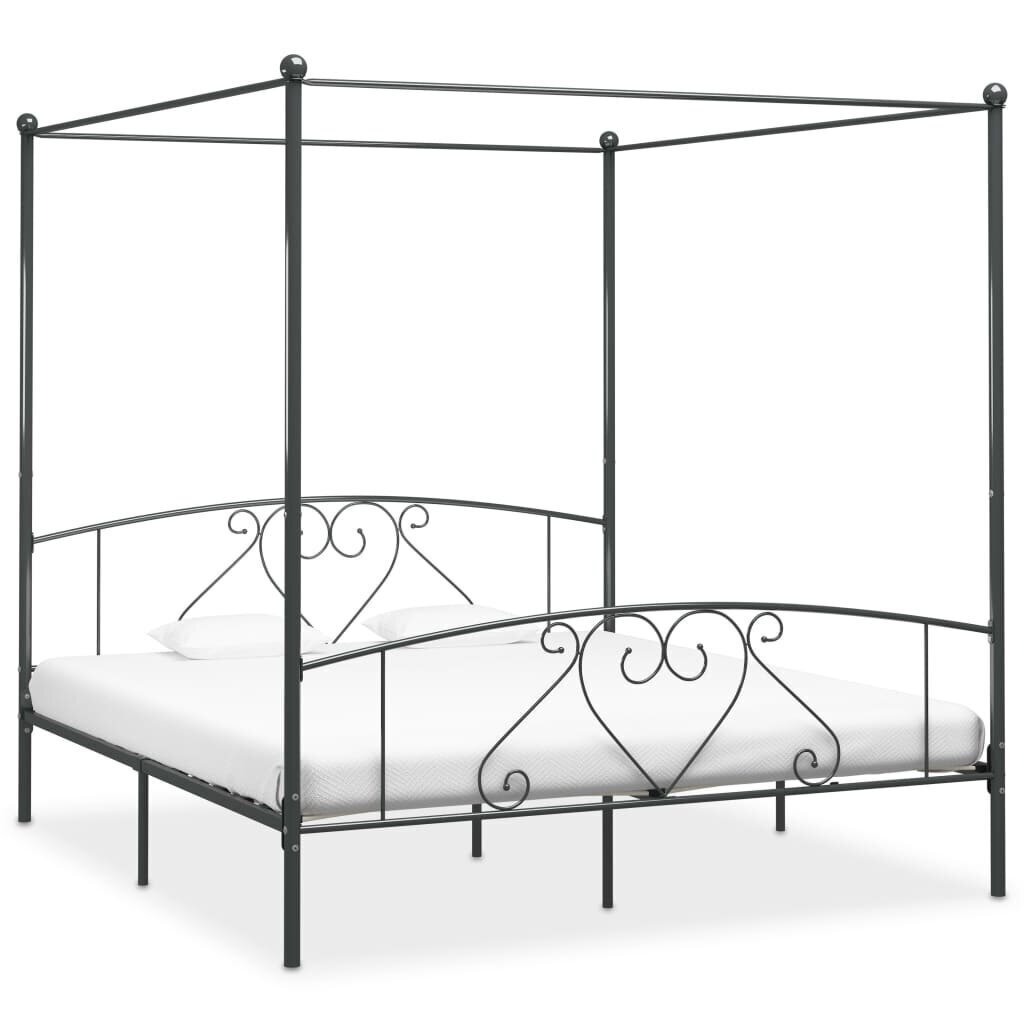 vidaXL gultas rāmis ar nojumi, pelēks, metāls, 200x200 cm cena un informācija | Gultas | 220.lv