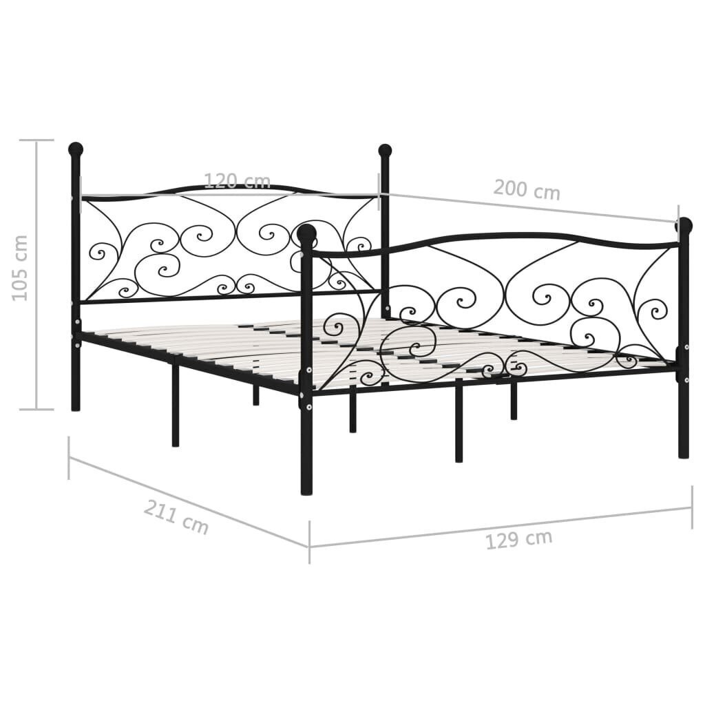 vidaXL gultas rāmis ar redeļu pamatni, melns, 120x200 cm, metāls цена и информация | Gultas | 220.lv