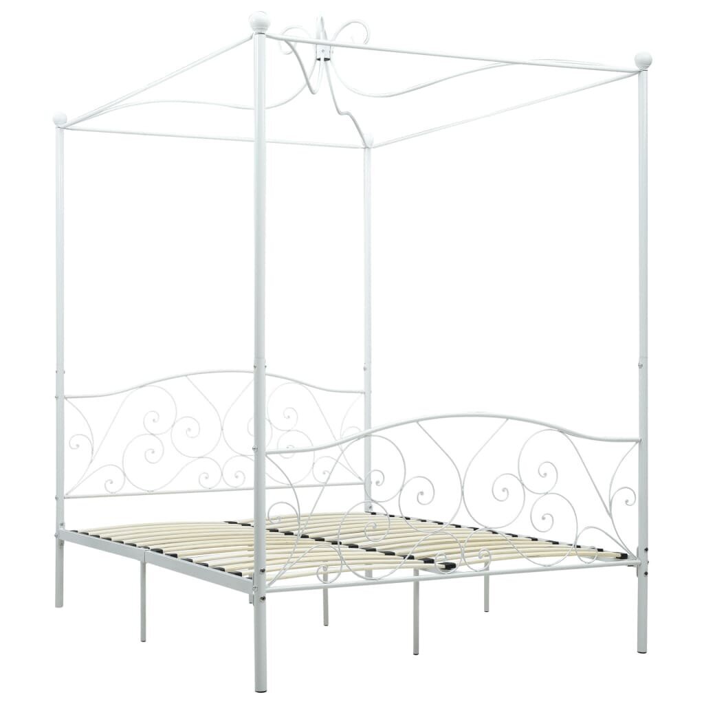 vidaXL gultas rāmis ar nojumi, balts, metāls, 120x200 cm cena un informācija | Gultas | 220.lv