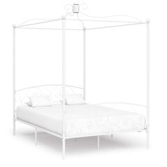 vidaXL gultas rāmis ar nojumi, balts, metāls, 120x200 cm cena un informācija | Gultas | 220.lv