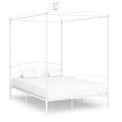 vidaXL gultas rāmis ar nojumi, balts metāls, 140x200 cm цена и информация | Кровати | 220.lv