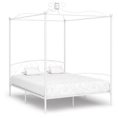 vidaXL gultas rāmis ar nojumi, balts, metāls, 160x200 cm cena un informācija | Gultas | 220.lv