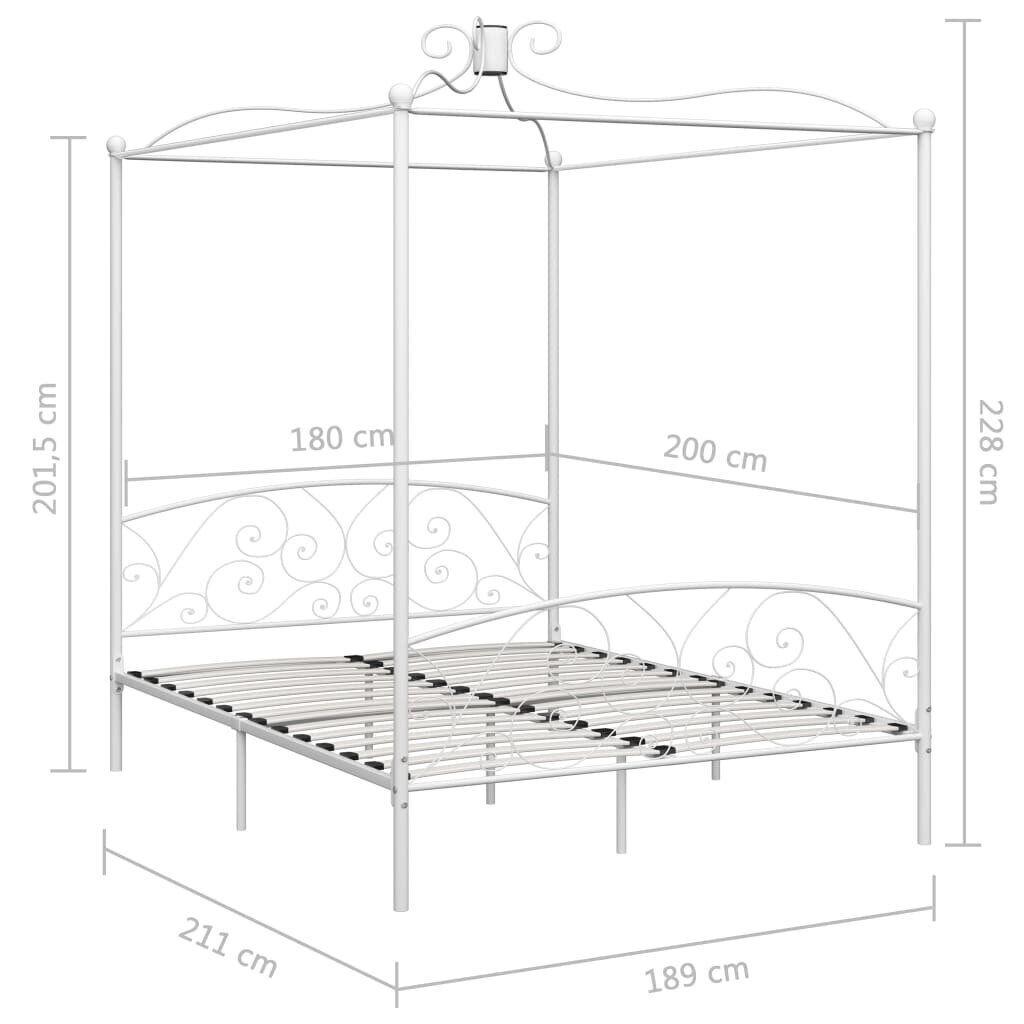 vidaXL gultas rāmis ar nojumi, balts, metāls, 180x200 cm cena un informācija | Gultas | 220.lv