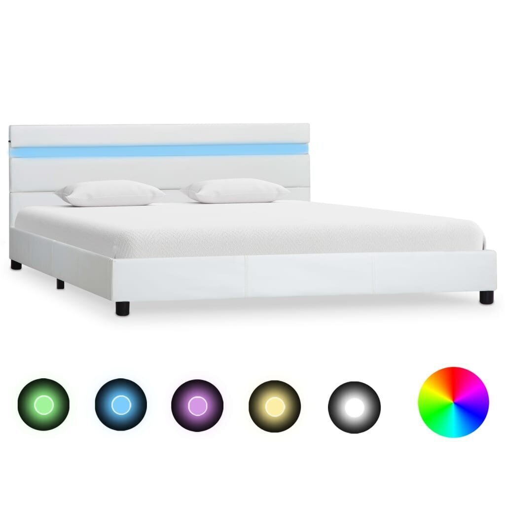 vidaXL gultas rāmis ar LED, balta mākslīgā āda, 160x200 cm cena un informācija | Gultas | 220.lv