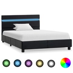 vidaXL gultas rāmis ar LED, melna mākslīgā āda, 90x200 cm cena un informācija | Gultas | 220.lv