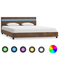 vidaXL gultas rāmis ar LED, brūns audums, 140x200 cm цена и информация | Кровати | 220.lv