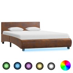 vidaXL gultas rāmis ar LED, brūns audums, 140x200 cm cena un informācija | Gultas | 220.lv