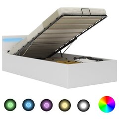 vidaXL gulta ar hidraulikas mehānismu un LED, balta mākslīgā āda цена и информация | Кровати | 220.lv