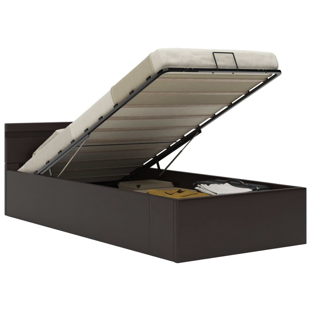 vidaXL gulta ar hidraulikas mehānismu un LED, pelēka mākslīgā āda цена и информация | Gultas | 220.lv