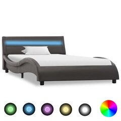 vidaXL gultas rāmis ar LED, pelēka mākslīgā āda, 90x200 cm cena un informācija | Gultas | 220.lv
