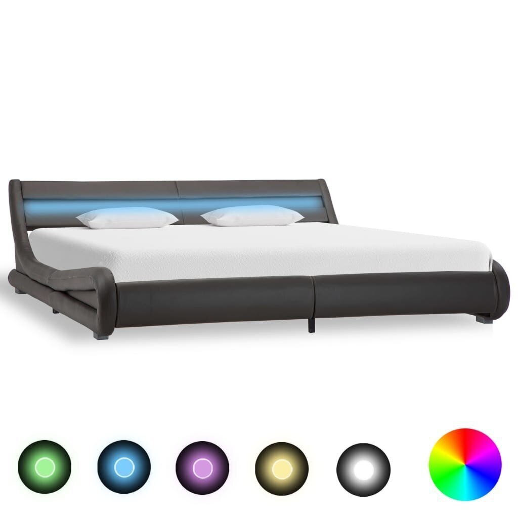 vidaXL gultas rāmis ar LED, pelēka mākslīgā āda, 180x200 cm cena un informācija | Gultas | 220.lv