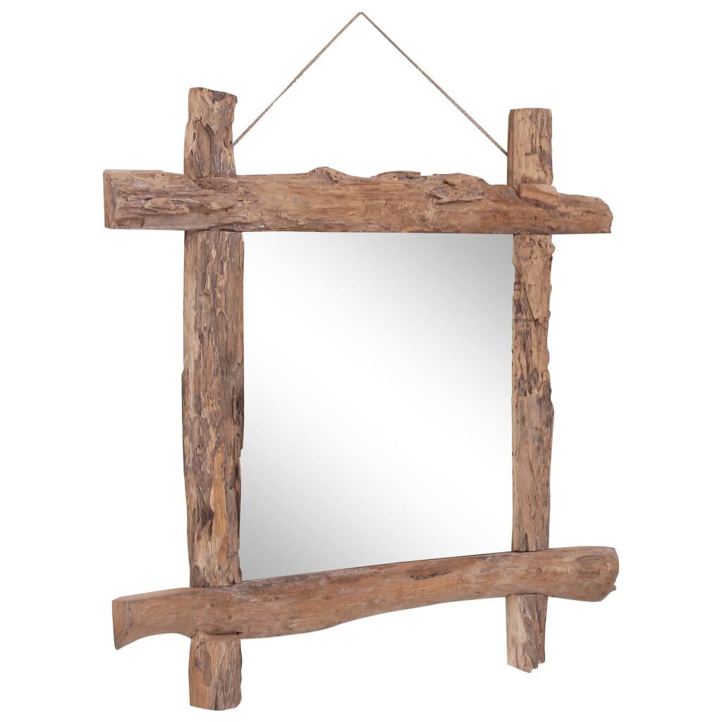 vidaXL spogulis, koka krāsa, 70x70 cm, baļķu dizains, masīvkoks cena un informācija | Spoguļi | 220.lv