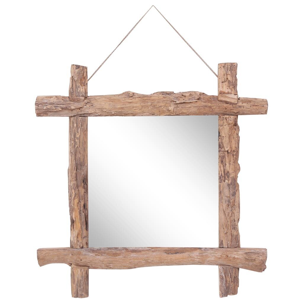 vidaXL spogulis, koka krāsa, 70x70 cm, baļķu dizains, masīvkoks cena un informācija | Spoguļi | 220.lv