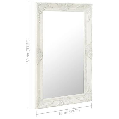 vidaXL baroka stila sienas spogulis, 50x80 cm, balts цена и информация | Spoguļi | 220.lv