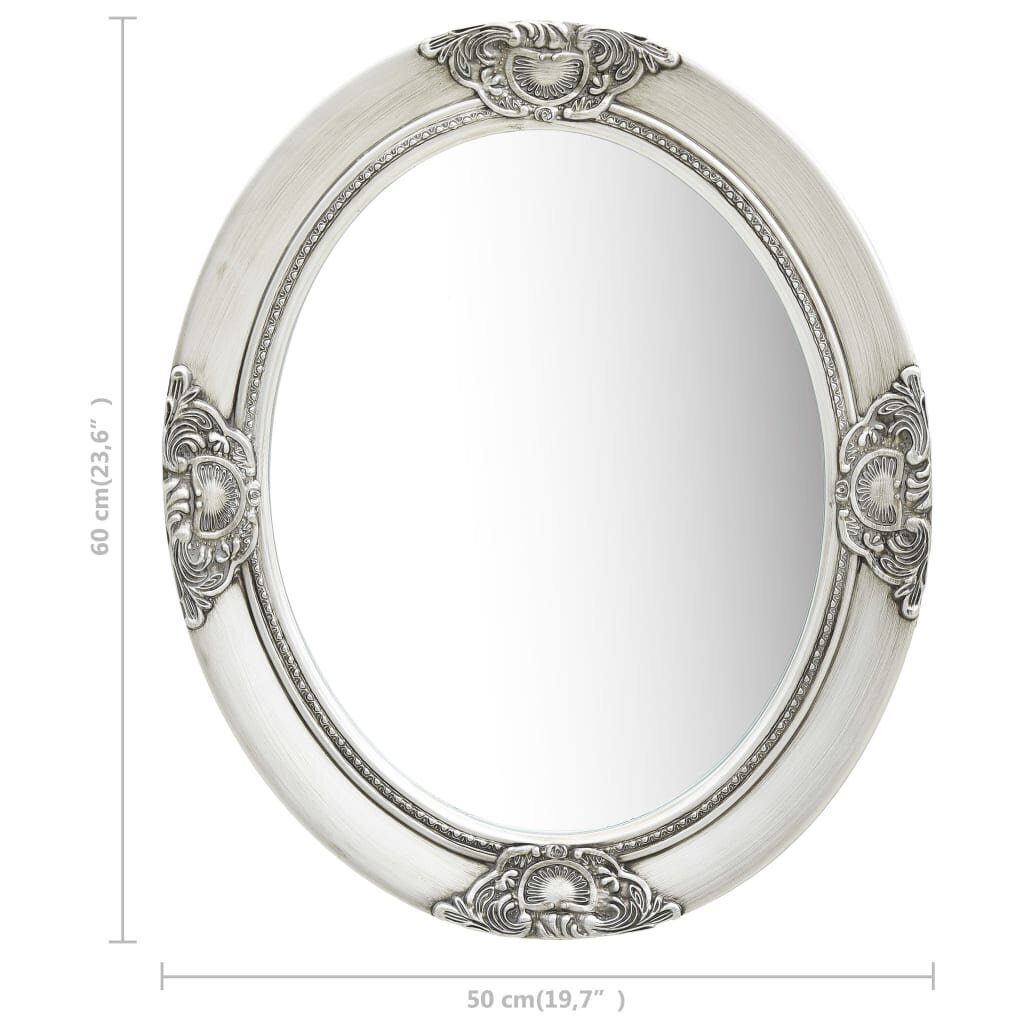 vidaXL baroka stila sienas spogulis, 50x60 cm, sudraba krāsā cena un informācija | Spoguļi | 220.lv