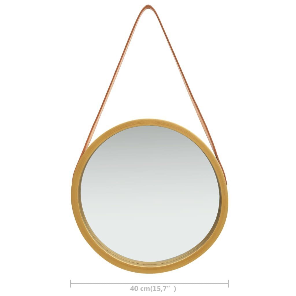 vidaXL sienas spogulis ar siksnu, 40 cm, zelta krāsā cena un informācija | Spoguļi | 220.lv