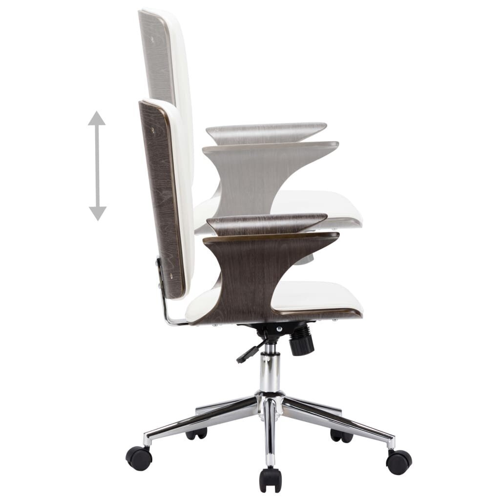 vidaXL grozāms biroja krēsls, balta mākslīgā āda un liekts koks cena un informācija | Biroja krēsli | 220.lv